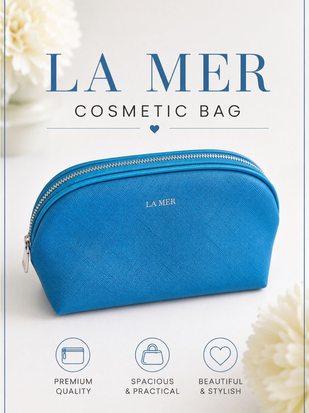 La Mer Bright Blue Zip Cosmetic Pouch